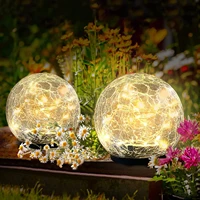 solar garden light outdoor cracked glass ball lamp waterproof solar lamp for lawn sidewalk pathway patio decoration