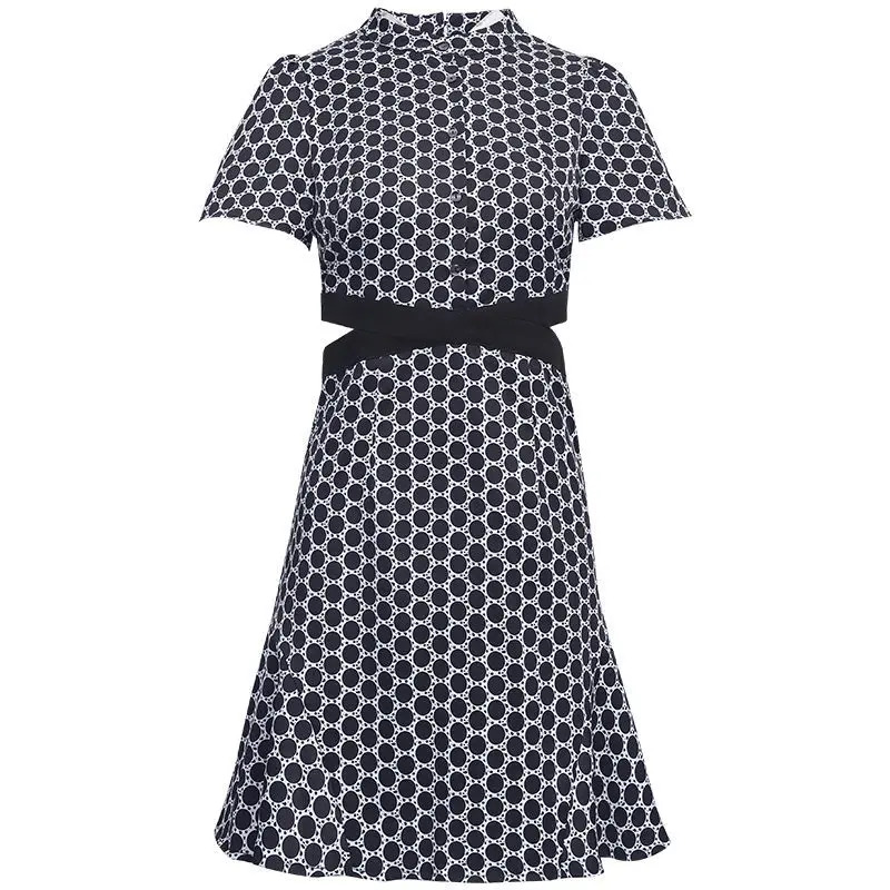 

Ladies light cooked wind dress ladies new summer waist slim temperament a-line skirt careful machine wave point skirt