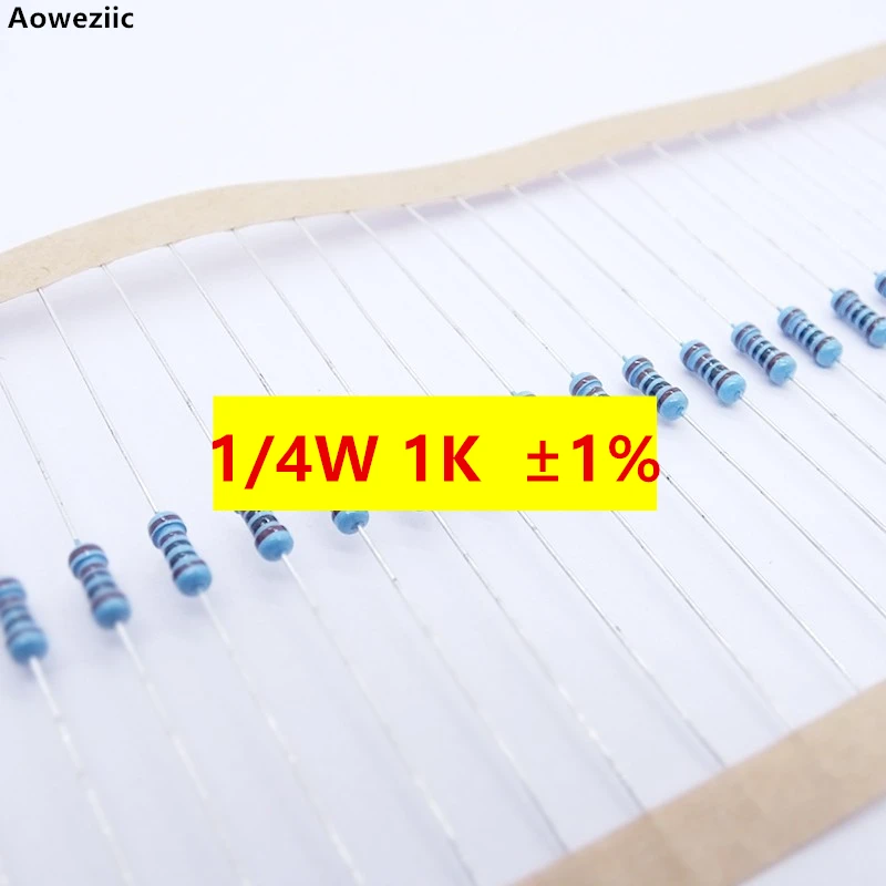 

Aoweziic 100Pcs/Lot New Original 1/4W 1K Metal Film Resistor five Color ring Resistance Precision 1% 0.25W