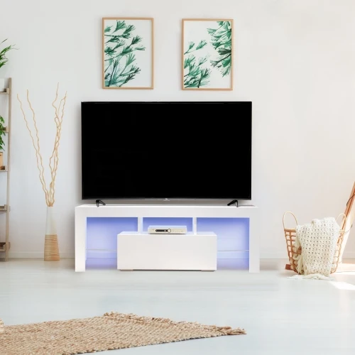 

White morden TV Stand with LED Lights,high glossy front TV Cabinet,can be assembled in Lounge Room, Living Room or Bedroom
