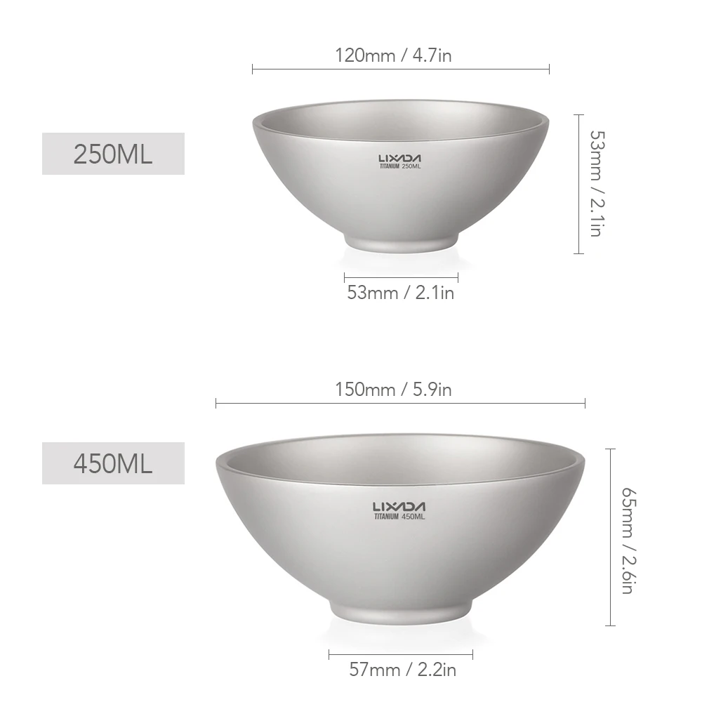 Титановая миска Lixada с двойными стенками 250 мл/450 мл | Спорт и развлечения