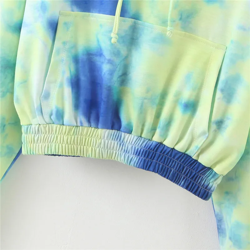 

Casual streetwear fashion women hoodied shirt ladies tie dye autumn winter short loose pullover sweatshirt