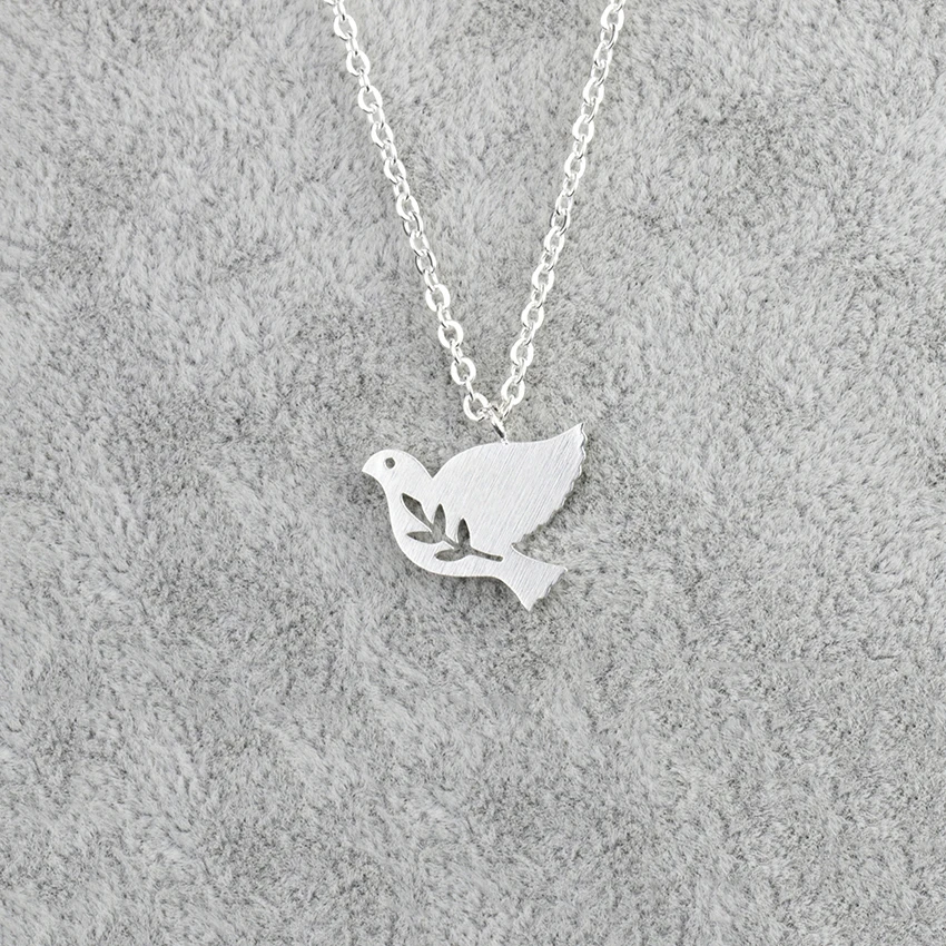 Оливковой ветки мира ожерелье с голубями для мужчин и женщин Цвет золотистый