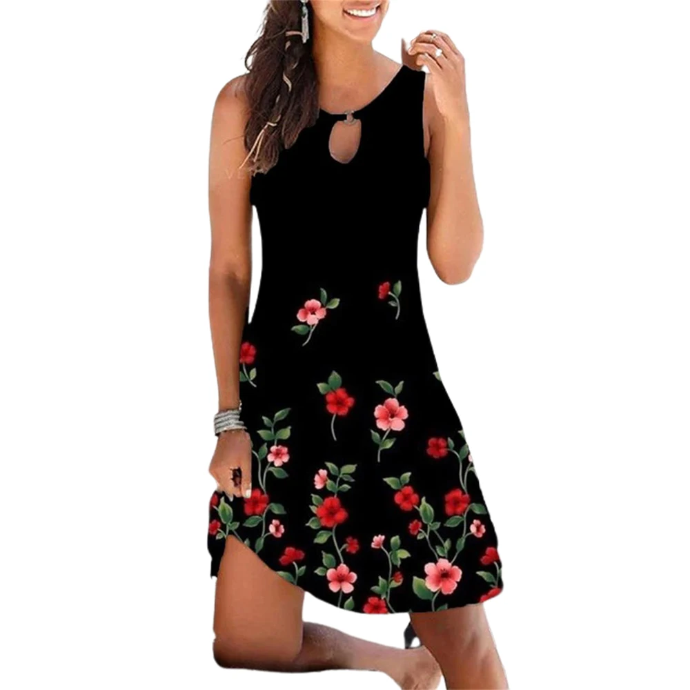 

Print Flowers Sleeveless Dress Sexy Halter Ladies Dress Summer Light Style V-neck Beach Women's Dresses Women's Camisole Dress