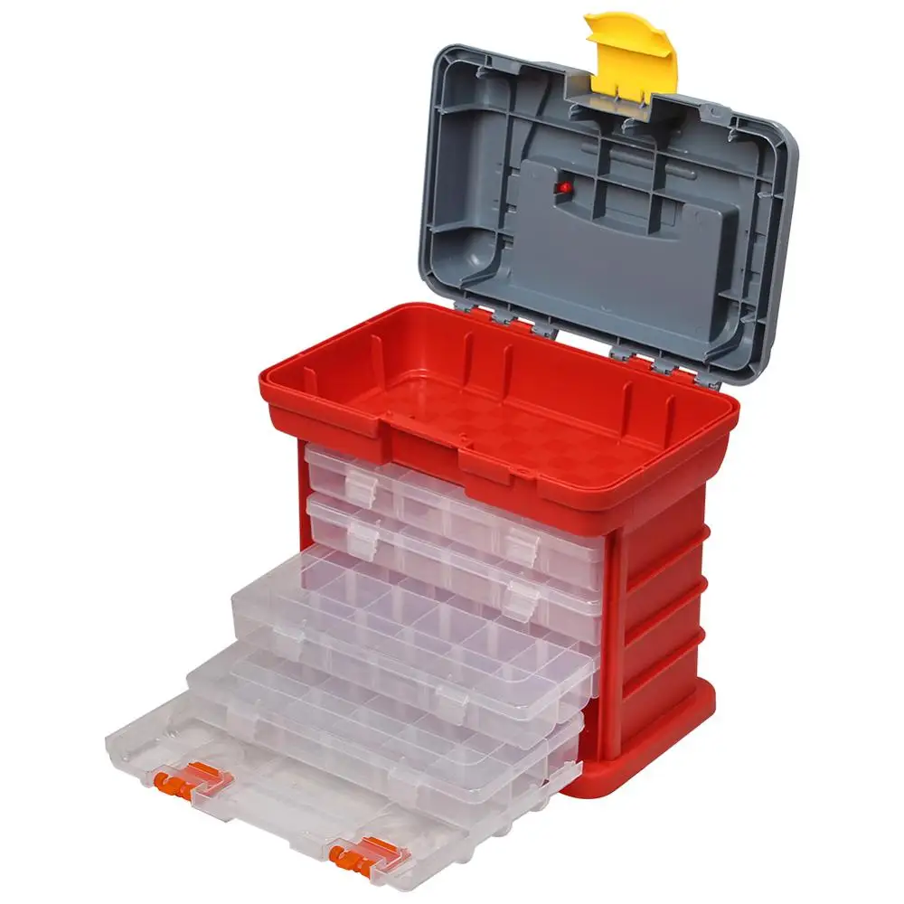 

4 Layer Fishing Tackle Portable Toolbox Outdoor Tool Case Screw Hardware Plastic Storage Box tool box with Locking Handle