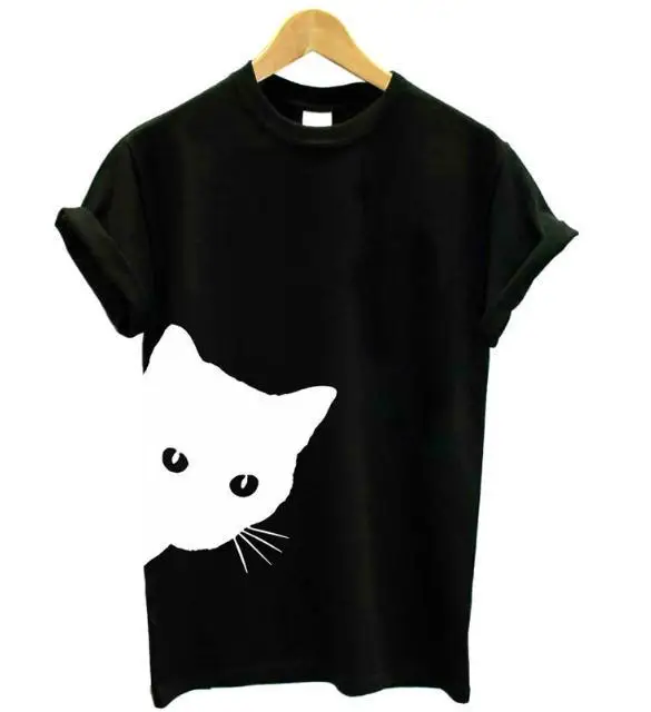 Летняя новая женская футболка с принтом кошки Повседневная забавная хлопковая