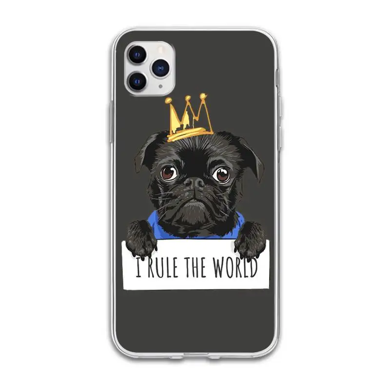 

funny Pug Dog super cute Transparent soft cover case for iphone se 2020 6 6s 7 8 plus x xs max xr 11 12 pro max coque