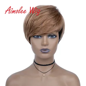 Aimolee Short Straight Human Hair Wigs for Black Women Pixie Cut Wigs with Bangs Natural Looking Premium Hair