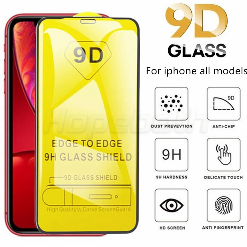 

Закаленное стекло 9D с полным покрытием для iPhone, пленка для защиты экрана iPhone 11, 12, 13, Mini Pro Max, X, XR, XS Max, 6, 7, 8 Plus, SE2020, 50 шт.