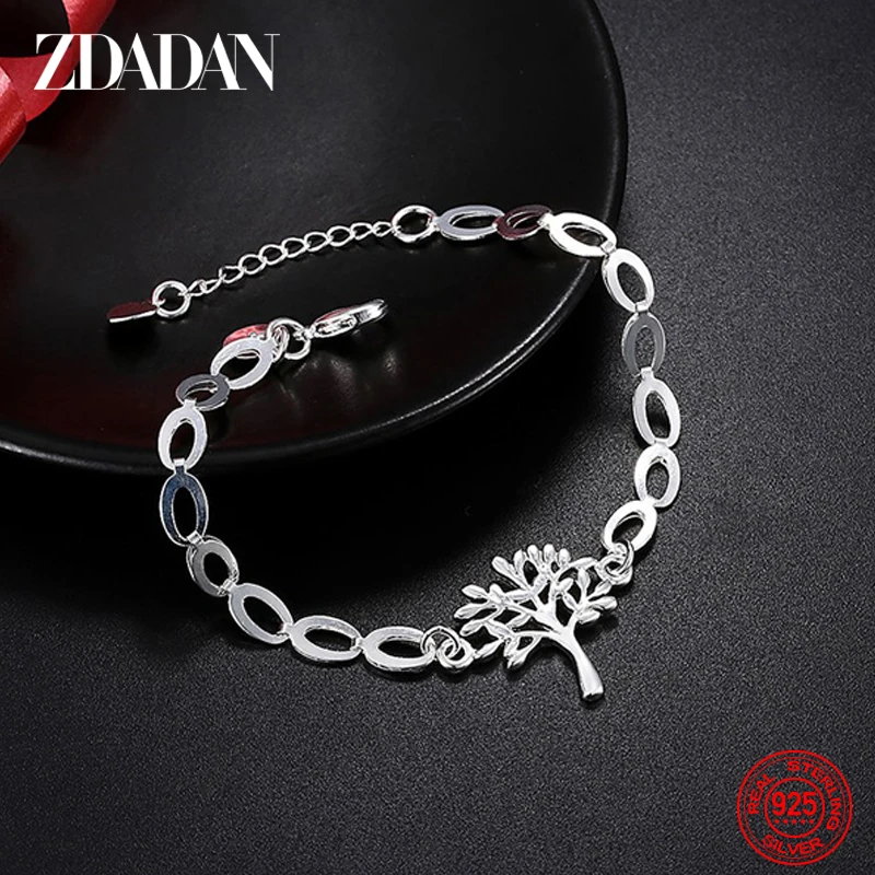 

ZDADAN 925 Sterling Silver Tree Of Life Adjustable Bracelet & Bangle For Women Fashion Wedding Party Jewelry