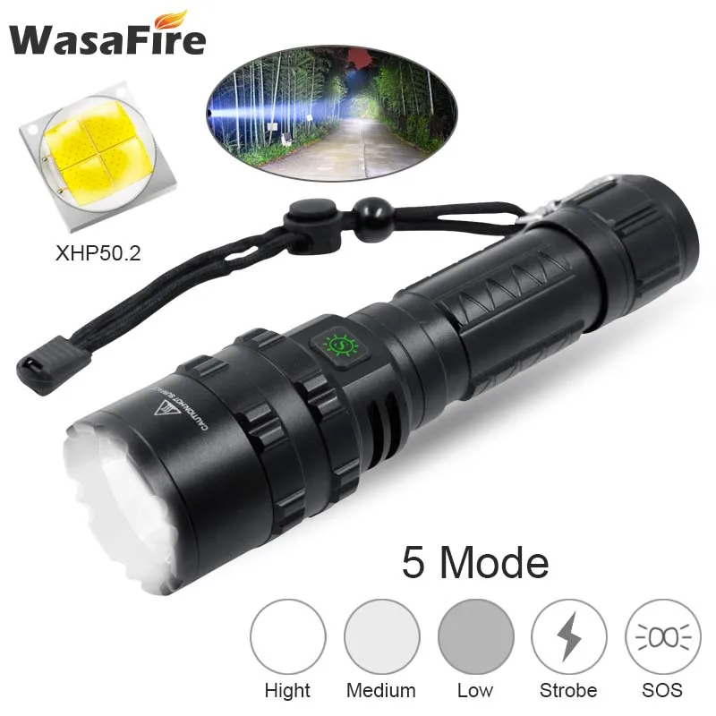 

XHP50 Super Bright 1800 Lumens Rechargeable Led Flashlight 5 Modes Waterproof Torch Portable Camping Lantern by 18650/26650