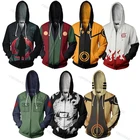 Толстовка с капюшоном для мужчин и женщин, повседневный свитшот на молнии с аниме принтом Наруто, 3D Рисунок, уличная одежда