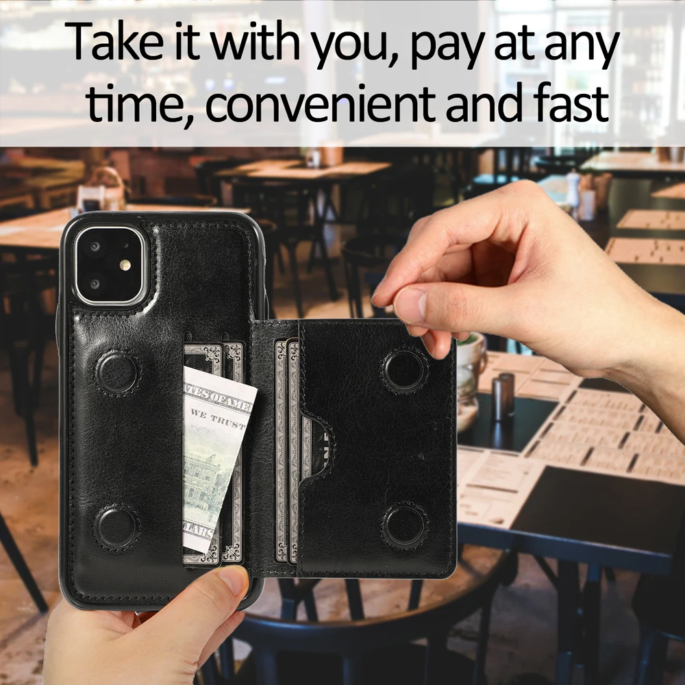 Для iphone 11 Pro Max чехол Магнитный бумажник на кнопке держатель карты телефон