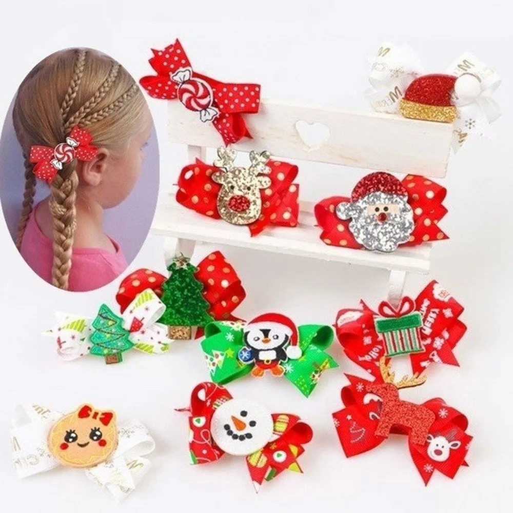 2 шт./компл. Рождественская серия заколки для волос с милым блестящим бантом