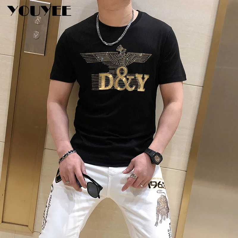 Мужская футболка Повседневная хлопковая Футболка с орлом стразы Новинка лета 2021