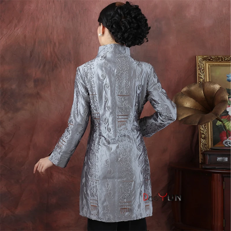 

Black coat line embroidery temperament Tang suit windbreaker middle-aged mother long-sleeved spring and autumn jacket