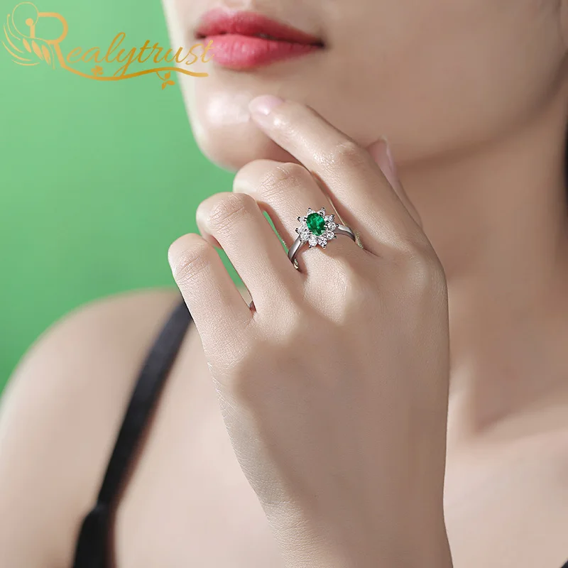 

Realytrust Classic Oval Lab Created Emerald Ring for Women Fine 925 Sterling Silver Wedding Bands Engagement Bridal Jewelry