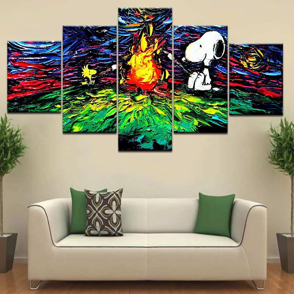 Домашний декор Современная Абстрактная живопись Wall Art Рамки Холст 5 Панель Пёс из