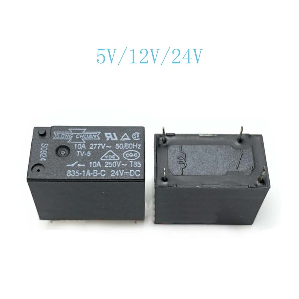 

Реле, 100% новое, нормально открытое, 835-1A-B-C 5V835-1A-B-C 12V835-1A-B-C 24V835 1A B C 24V 10A 4PIN 5V 12V 24VA, 5 шт./партия