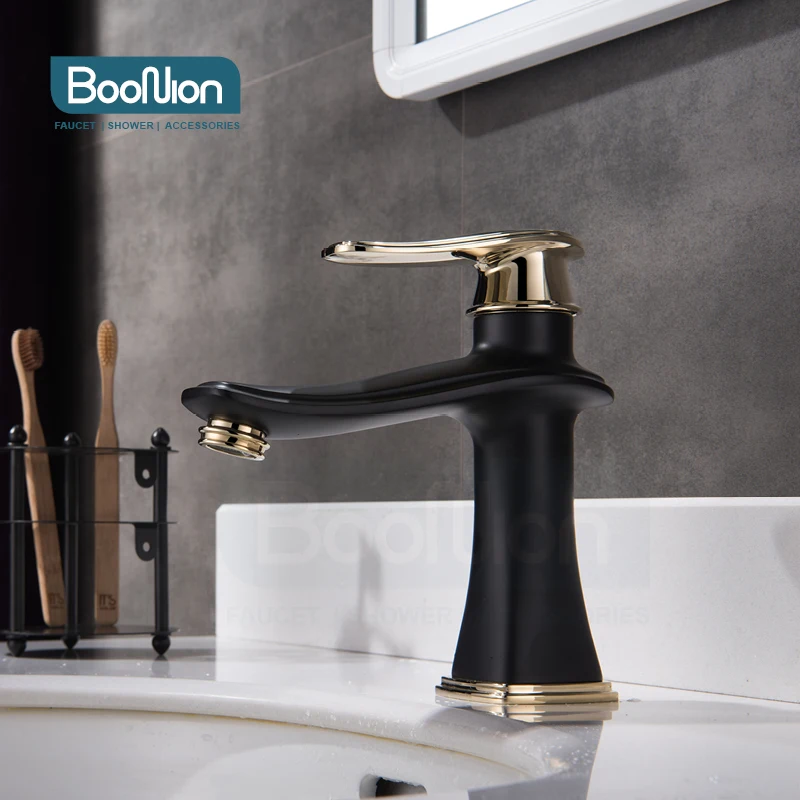 

Boonion brass basin mixer Black-gold bathroom tap single handle hot & cold single hole simple style