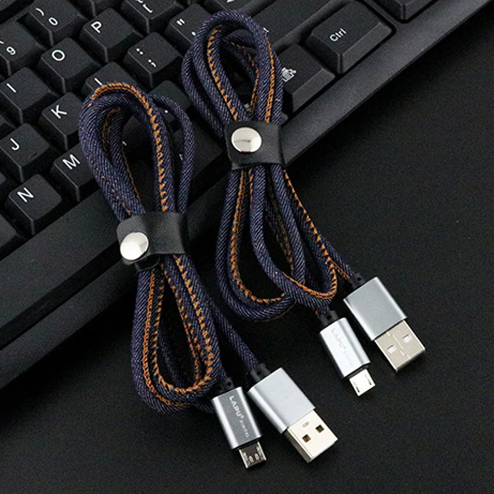 100 шт. кабель Micro USB Type C прочный джинсовый плетеный для синхронизации данных