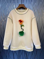 high quality sweatshirts 2022 spring autumn pullovers women appliques flower patterns long sleeve casual loose white sweatshirt