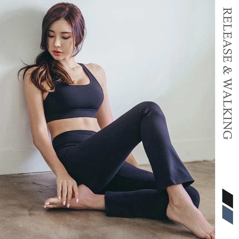 

R&W Women Sports Bras+leggings Flares Pants Yoga Dance Training Gym Vest Bra Tops Legging Workout Suits Set High Support Bra
