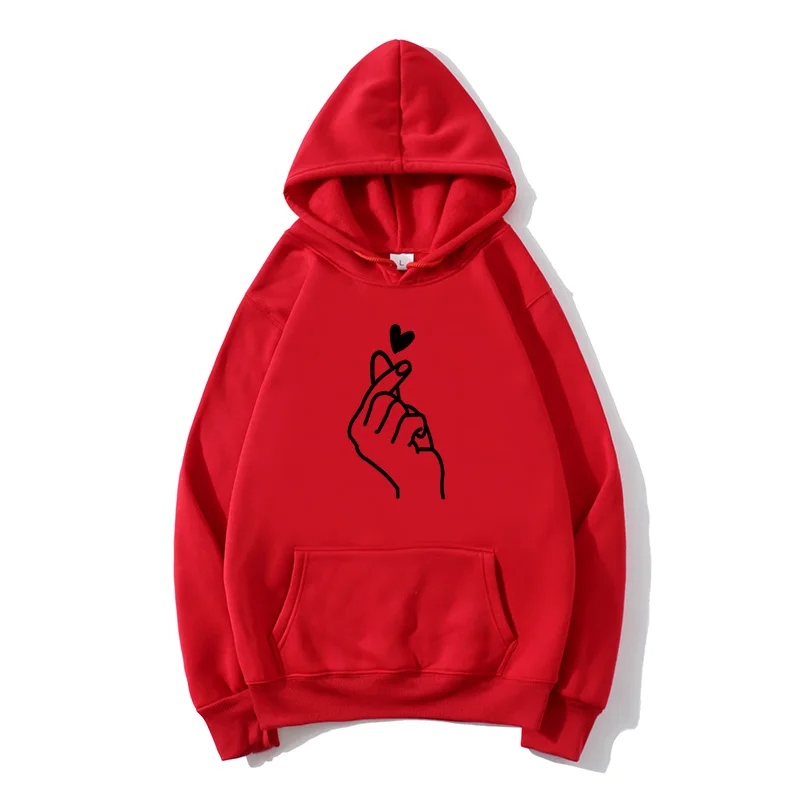 Casual korean clothes Women Sweatshirt Snap Finger Heart Print Long Sleeve Hoodies Sports Women Hooded Sweatshirt OL style