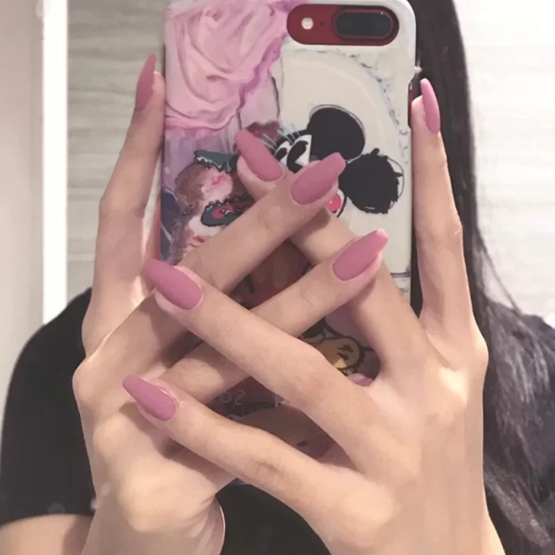 

24PCS Nail Art Long Solid Color Frosted Ballet Trapezoid Nail Patch Acrylic Nails with Design Detachable Personality Fake Nails