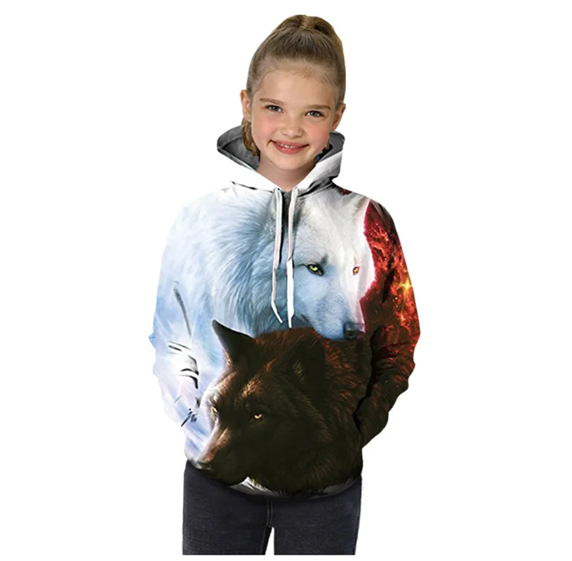 

3D Print Wolf Boys Hoodies Coats Spring Autumn Outerwear Kids Hooded Sweatshirt Clothes Children Long Sleeve Pullover Tops