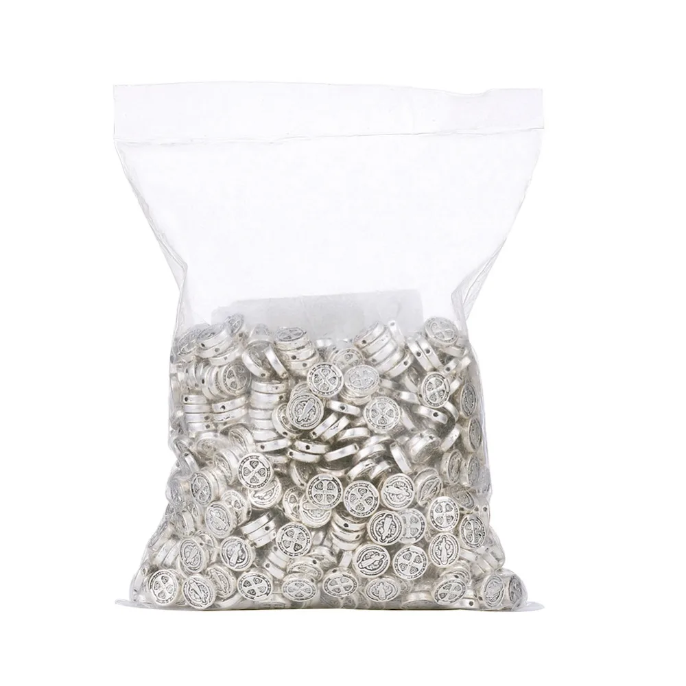 Плоские круглые бусины-разделители в тибетском стиле 50 шт. 10x2 5 мм с крестом