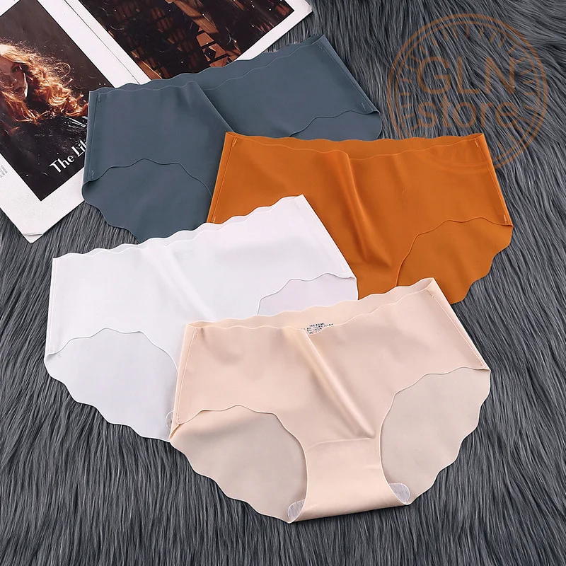 

Women 's Underwear Panties Crotch Wave Edge Hip Wrap Girl ' Briefs Pice Silk Seamless One- Piece Mid Waist Breathable Cotton 024
