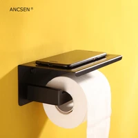 matte black bathroom toilet paper holder sanitary paper roll holder paper towel holder mobile phone bathroom multifunction shelf