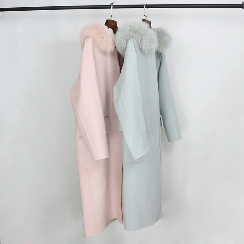 OFTBUY, пальто из натурального меха, зимняя куртка для женщин, натуральный Лисий мех, воротник, кашемир, шерсть, карманы, длинная верхняя одежда, женская уличная одежда