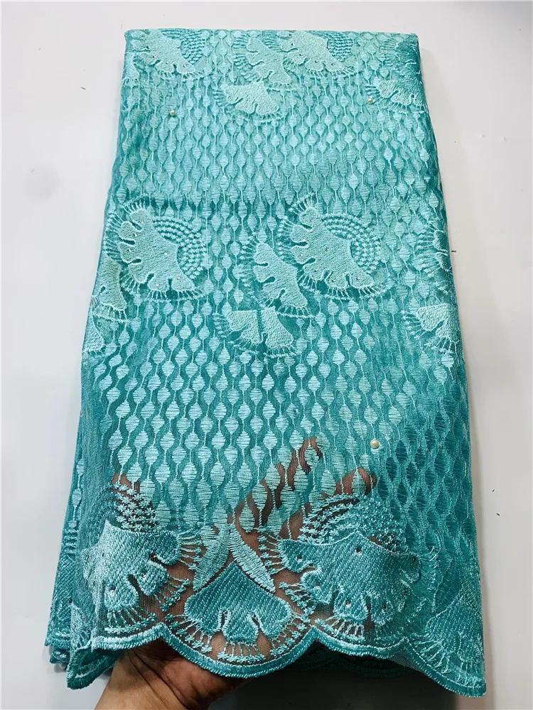 

Green african lace fabric for wedding 5yards 100% cotton swiss lace fabric for dress FYIN121