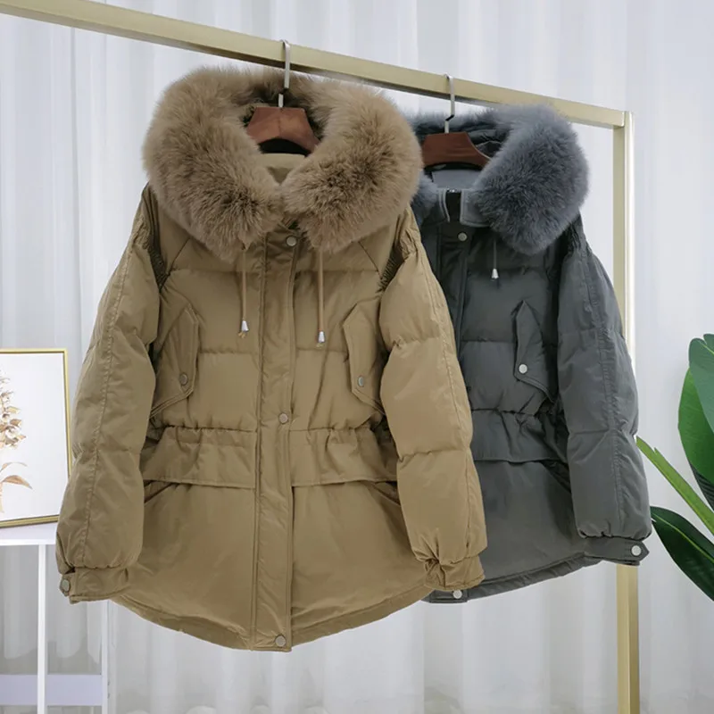 Женский пуховик из натурального меха лисы короткая парка модное пальто