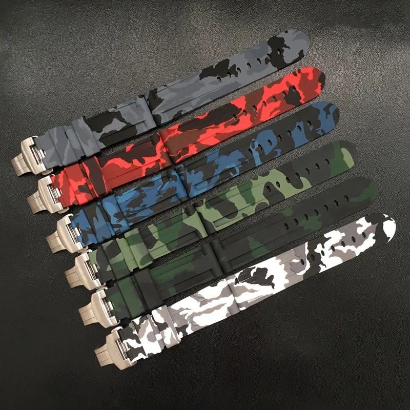24MM Blue White Gray Red Green Camouflage Soft Silicone Rubber Whatchband For PAM Watch Strap With Butterfly Buckle  Engraving