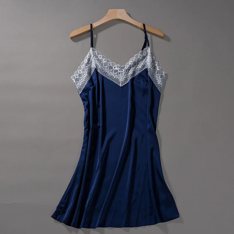 

Women Silk Sleepshirts Lace Babydoll Lingerie Satin Chemise Nightgown V Neck Sleepwear Nighty Nightgown With Chest Pad Homewear