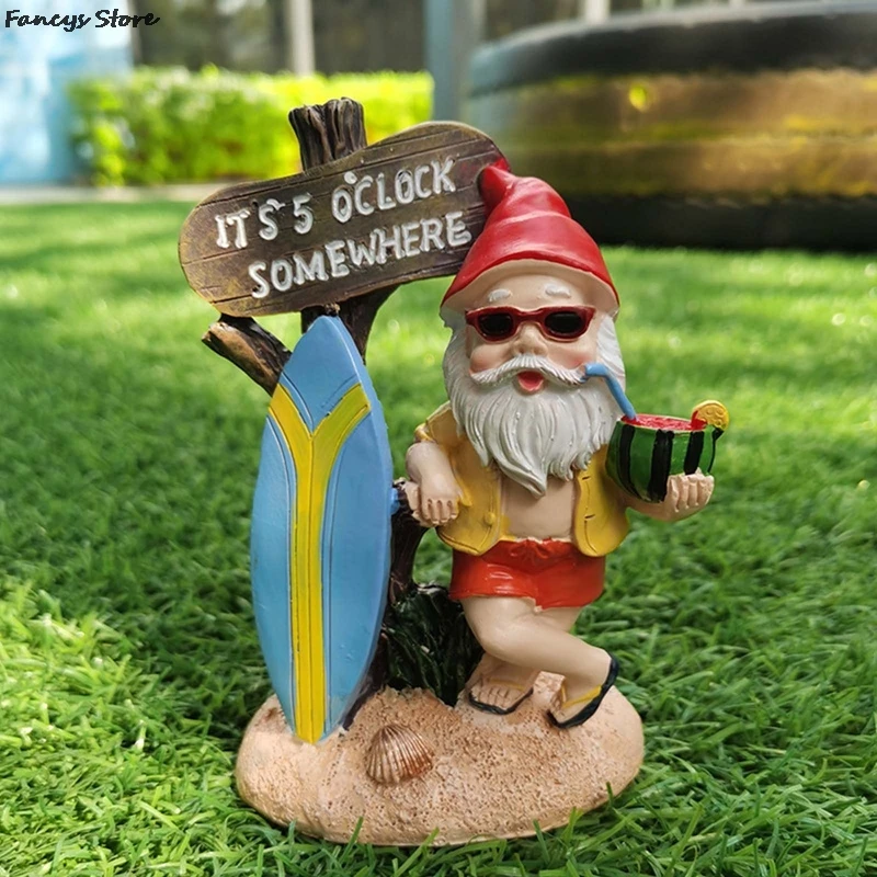 

Resin Garden Gnomes Funny Surf Dwarfs Garden Elf Fairy Garden Statue Micro Landscape Decor Moss Bonsai Craft Beach Restaurant