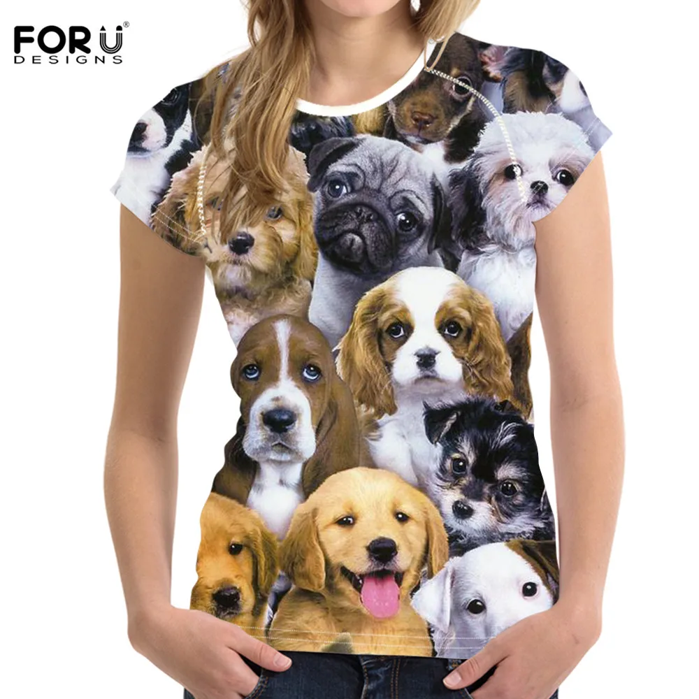 

FORUDESIGNS Cartoon Dog Puppy 3D Print Women T-shirts Casual Summer Wear O-neck Fitness Clothings Girls Students Tops Tee Shirts