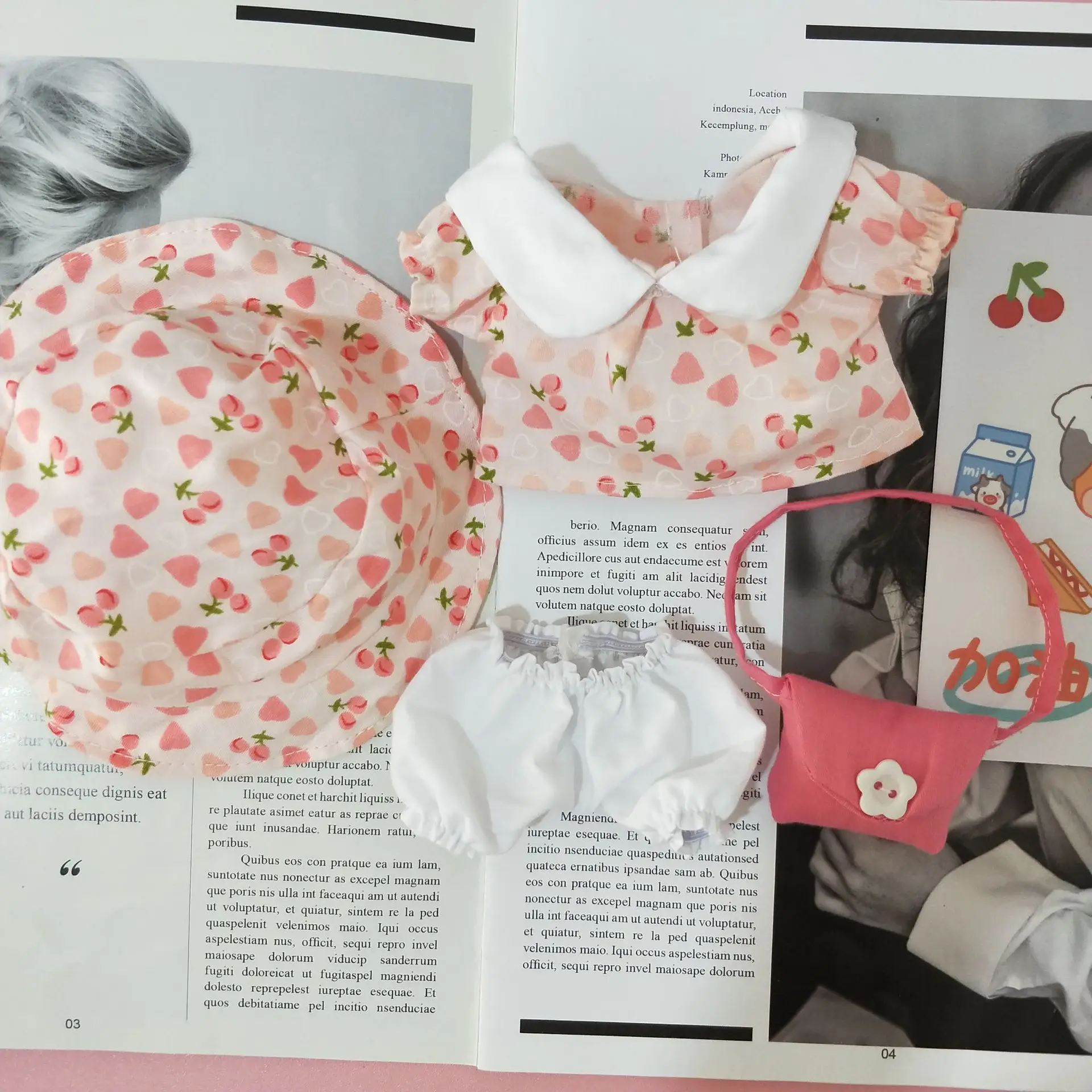 

20cm Baby Doll Plush Doll's Clothes Lovely Stuffed Toys Summer travel Satchel cap Dolls Accessories for Korea Kpop EXO Idol
