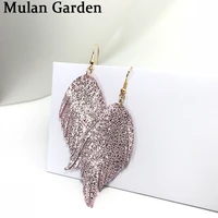 mg glitter trendy feather genuine leather tassel earrings shiny pendant dangle earrings fashion elegant jewelry gift wholesale