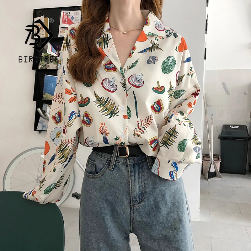 Женская шифоновая блузка с принтом фруктов и овощей на пуговицах|Блузки| |