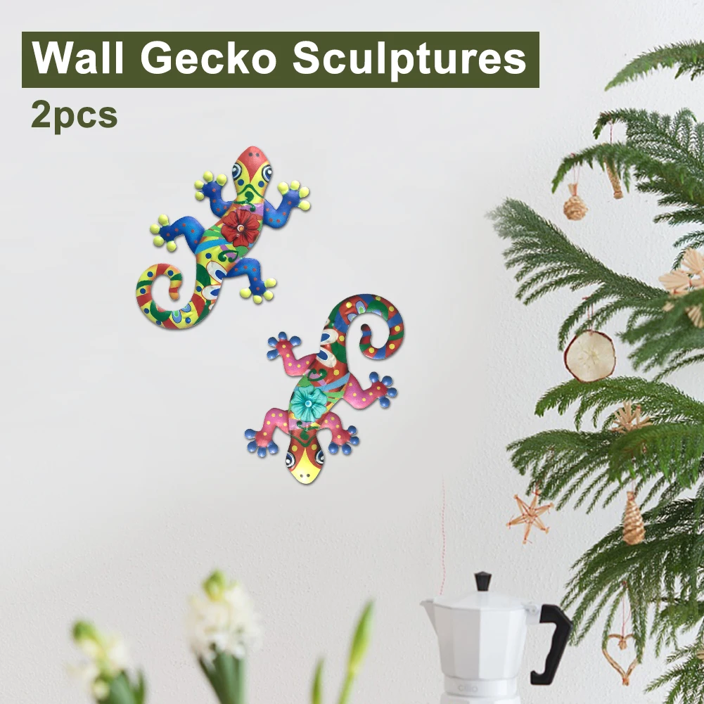 

2pcs Durable Porch Lizard Hanging Outdoor Garden Portable Gifts Indoor Living Room Art For Kids Metal Gecko Wall Decor