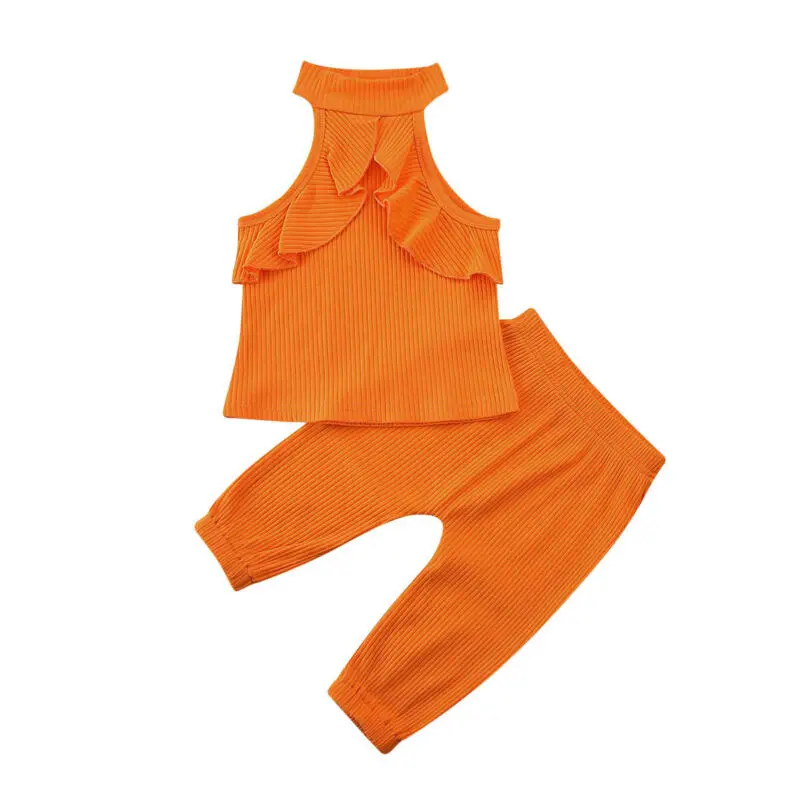 

Toddler Kids Baby Girl Solid Clothes Sleeveless Tops+Long Pants Outfits 2pcs Set