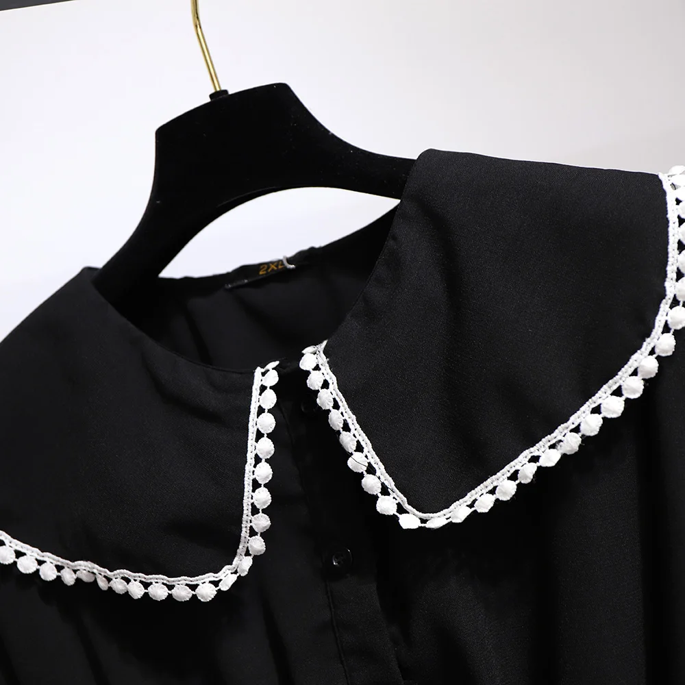 

Women Spring Solid Color Doll Collar Blouses Women Tops Clothing Loose Elegant Button Big Plus Size Tunic Blouse Tops 2XL-6XL