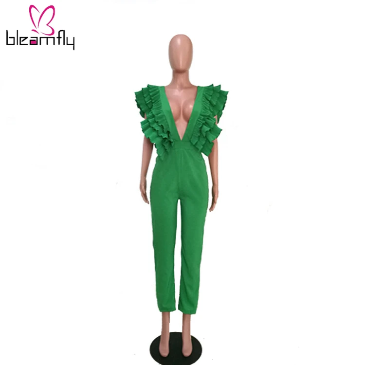 Новинка 2019 летний женский комбинезон с каскадными рюшами коротким рукавом и