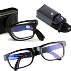 Складные очки для чтения унисекс, портативные легкие мини-очки для дальнозоркости с защитой от сисветильник и полной оправой, черные с чехлом
