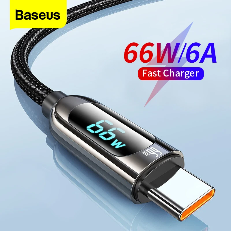 

Baseus 66W USB Type C Cable 6A Fast Charging Charger Wire Cord LED Data USBC Phone Cable For Huawei P40 Xiaomi Mi 10 Samsung S20