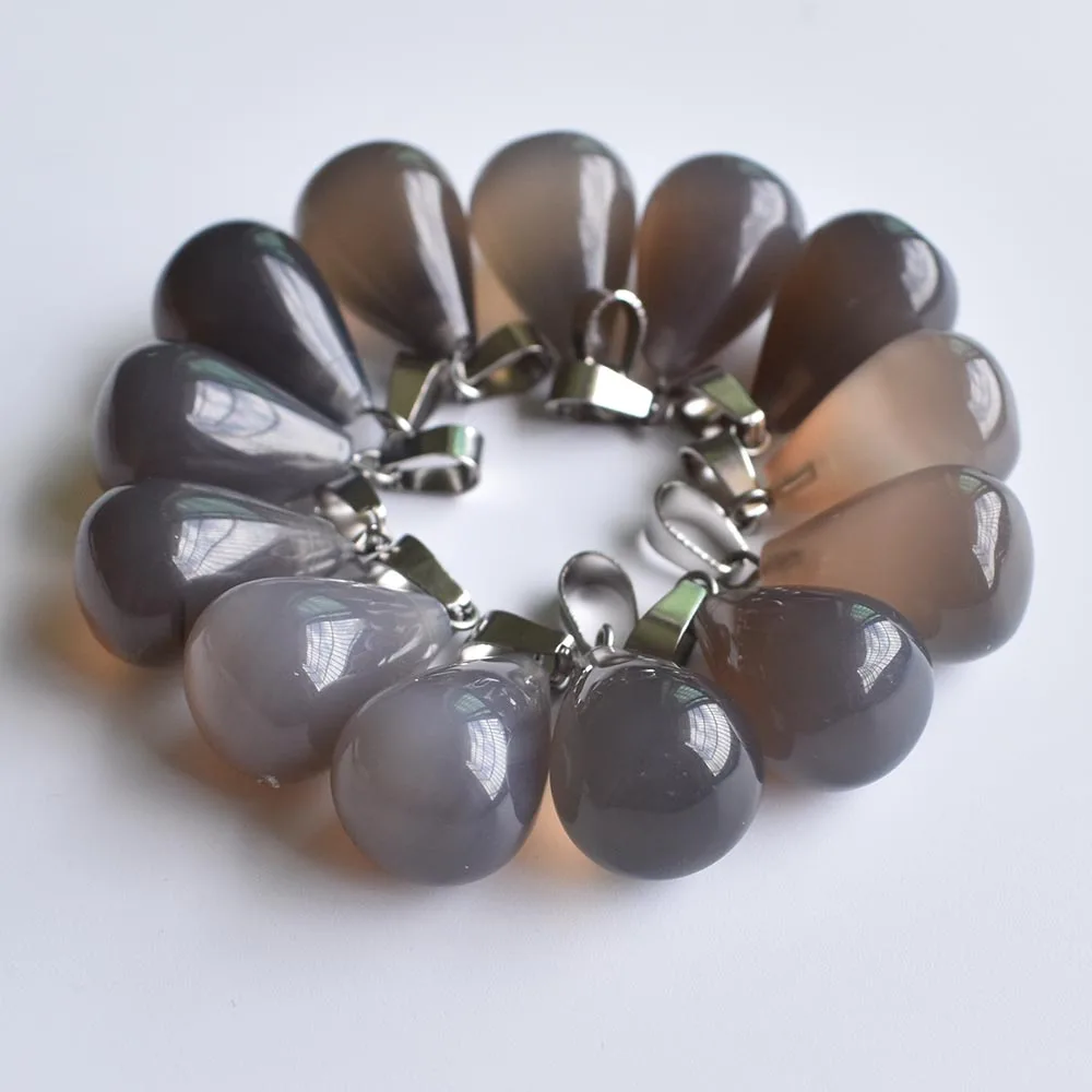 2020 модные горячие продажи натуральный серый оникс Подвески капли воды подвески